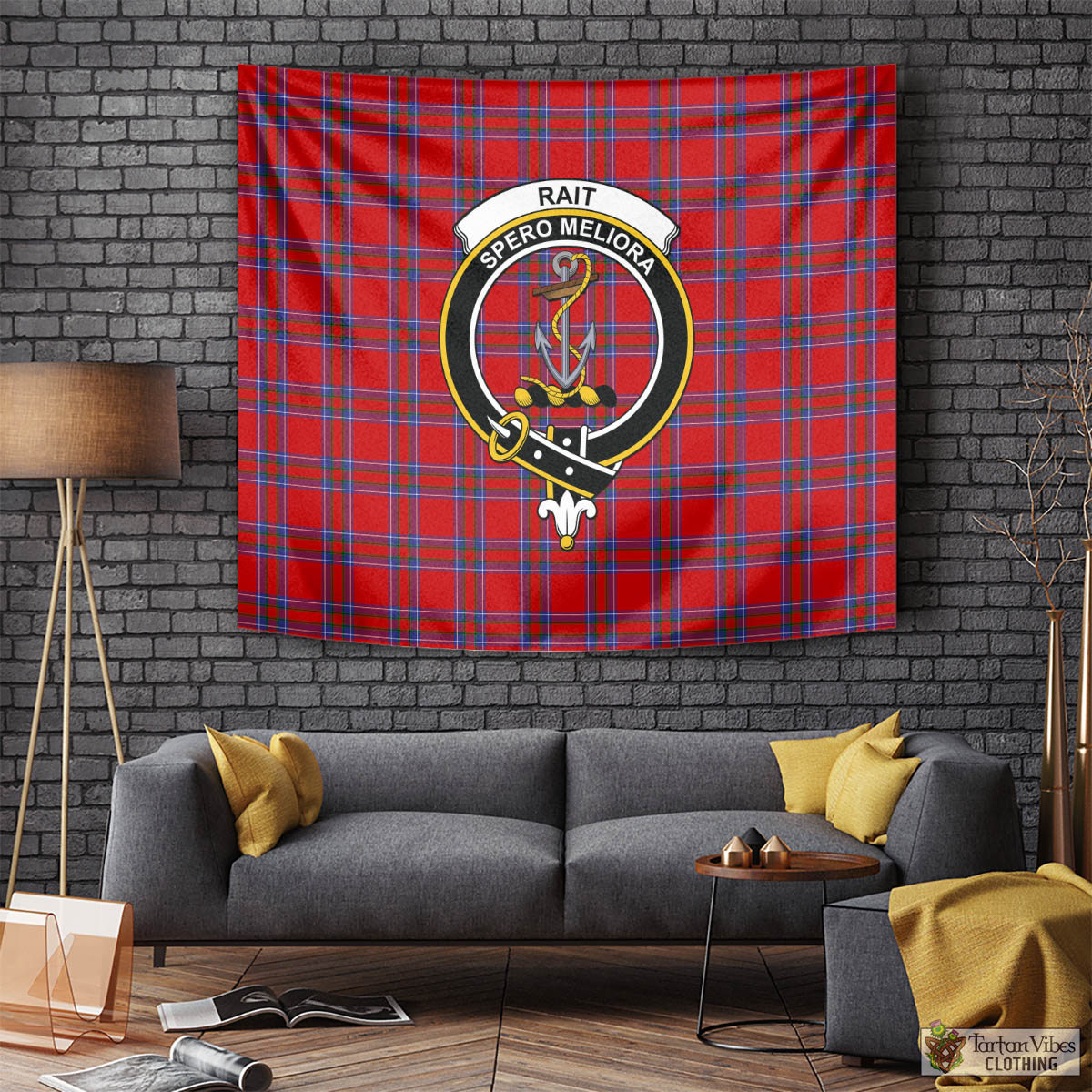 Tartan Vibes Clothing Rait Tartan Tapestry Wall Hanging and Home Decor for Room with Family Crest