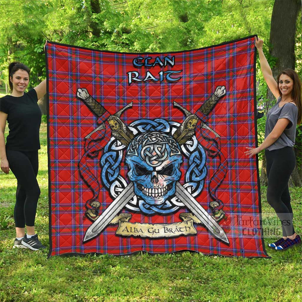 Tartan Vibes Clothing Rait Tartan Quilt with Celtic Skull Alba Gu Brath Style