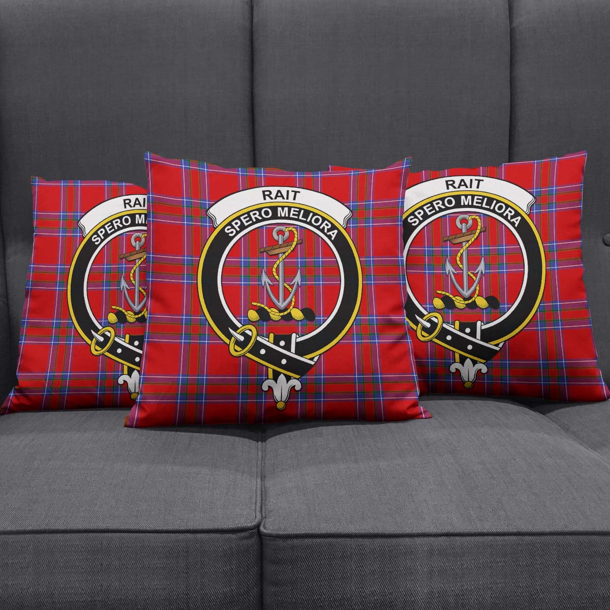 Rait Tartan Pillow Cover with Family Crest Square Pillow Cover - Tartanvibesclothing