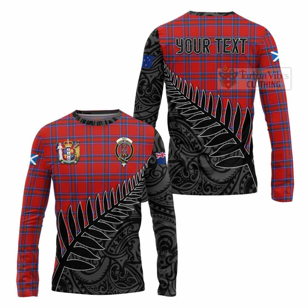 Tartan Vibes Clothing Rait Crest Tartan Long Sleeve T-Shirt with New Zealand Silver Fern Half Style