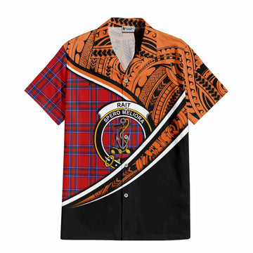 Rait Crest Tartan Short Sleeve Button Shirt with Polynesian Vibes Style - Orange Version