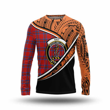 Rait Crest Tartan Long Sleeve T-Shirt with Polynesian Vibes Style - Orange Version