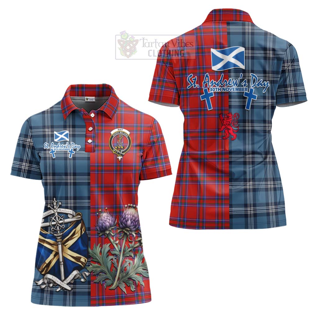 Tartan Vibes Clothing Rait Tartan Women's Polo Shirt Happy St. Andrew's Day Half Tartan Style