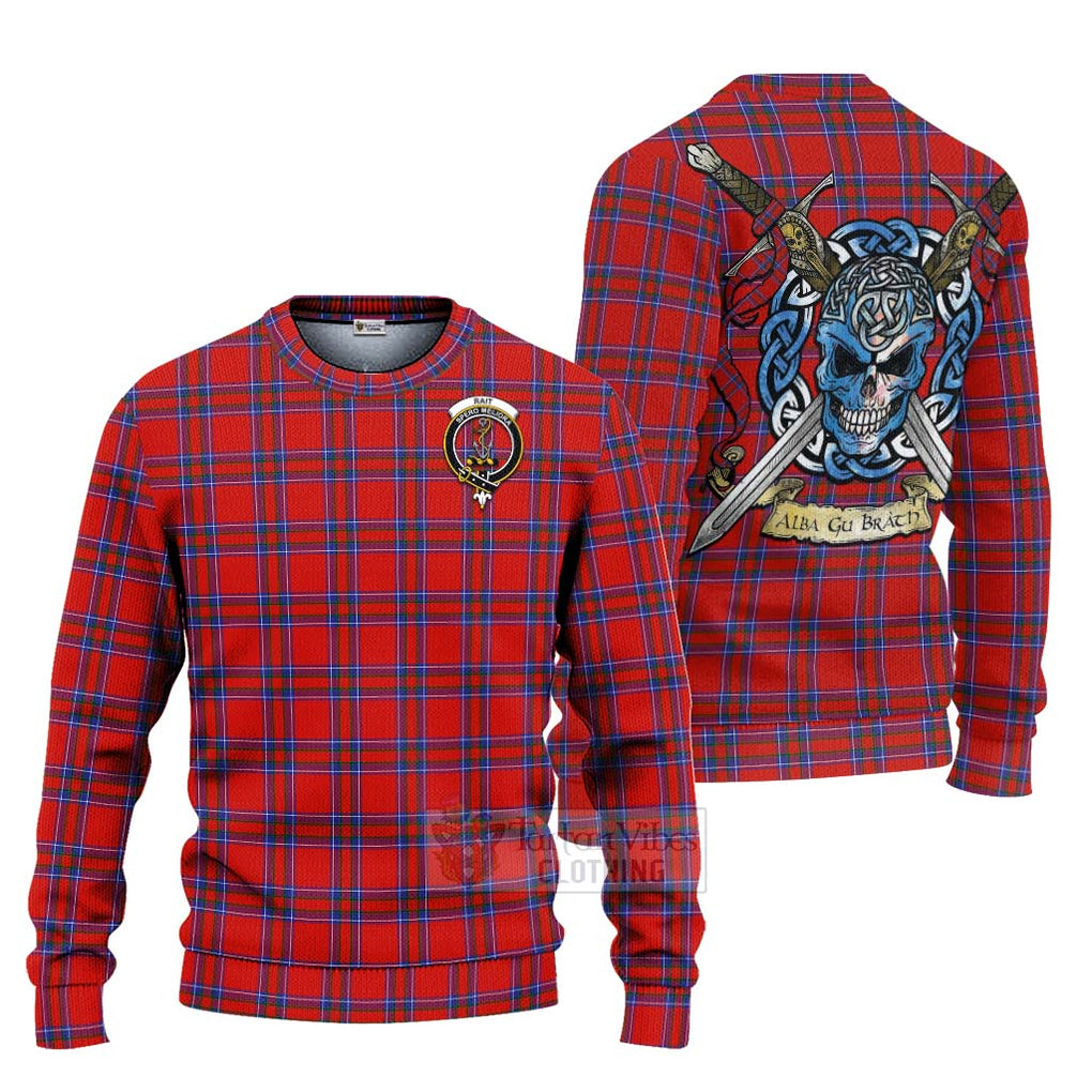 Rait Tartan Ugly Sweater with Family Crest Celtic Skull Style Unisex - Tartan Vibes Clothing