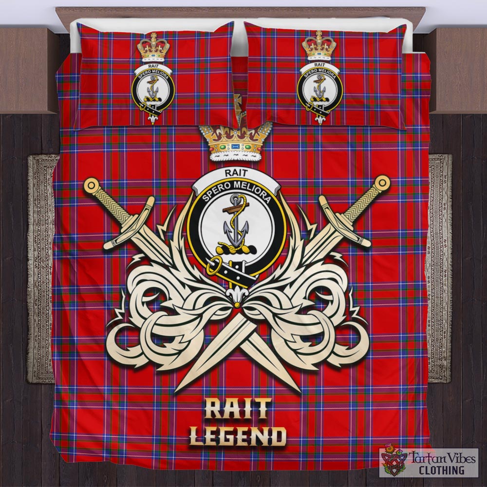 Tartan Vibes Clothing Rait Tartan Bedding Set with Clan Crest and the Golden Sword of Courageous Legacy