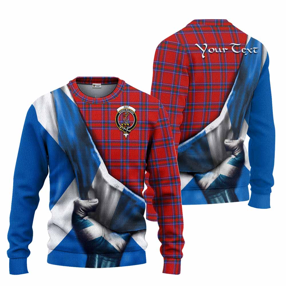 Tartan Vibes Clothing Rait Tartan Knitted Sweater with Family Crest Scotland Patriotic Style