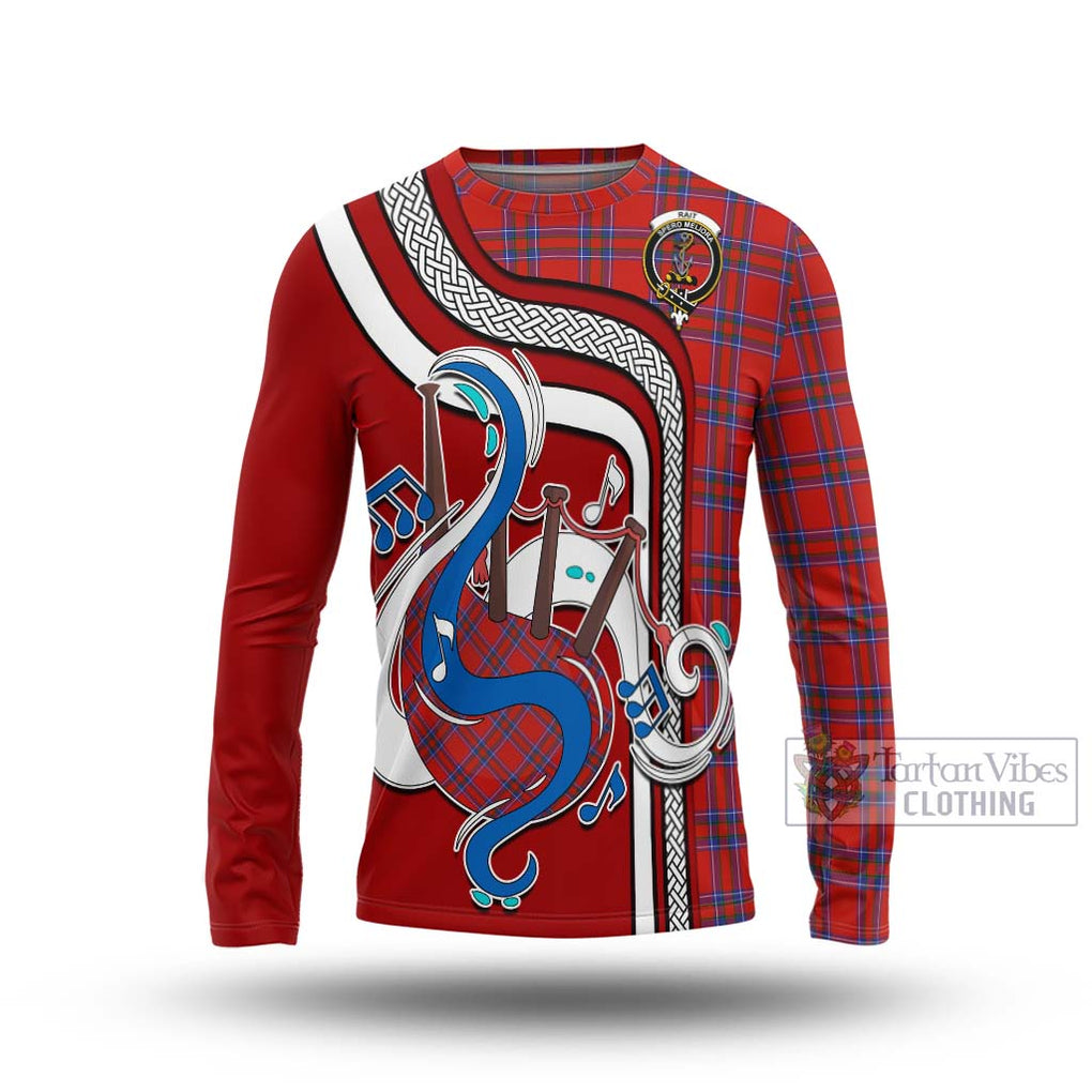 Tartan Vibes Clothing Rait Tartan Long Sleeve T-Shirt with Epic Bagpipe Style