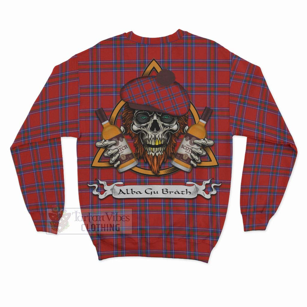 Tartan Vibes Clothing Rait Tartan Sweatshirt with Family Crest and Bearded Skull Holding Bottles of Whiskey