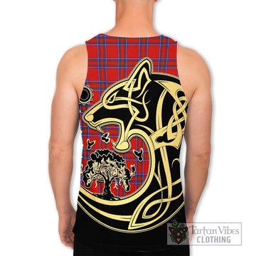 Rait Tartan Men's Tank Top with Family Crest Celtic Wolf Style