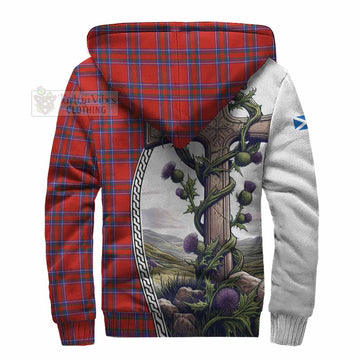 Rait Tartan Sherpa Hoodie with Family Crest and St. Andrew's Cross Accented by Thistle Vines