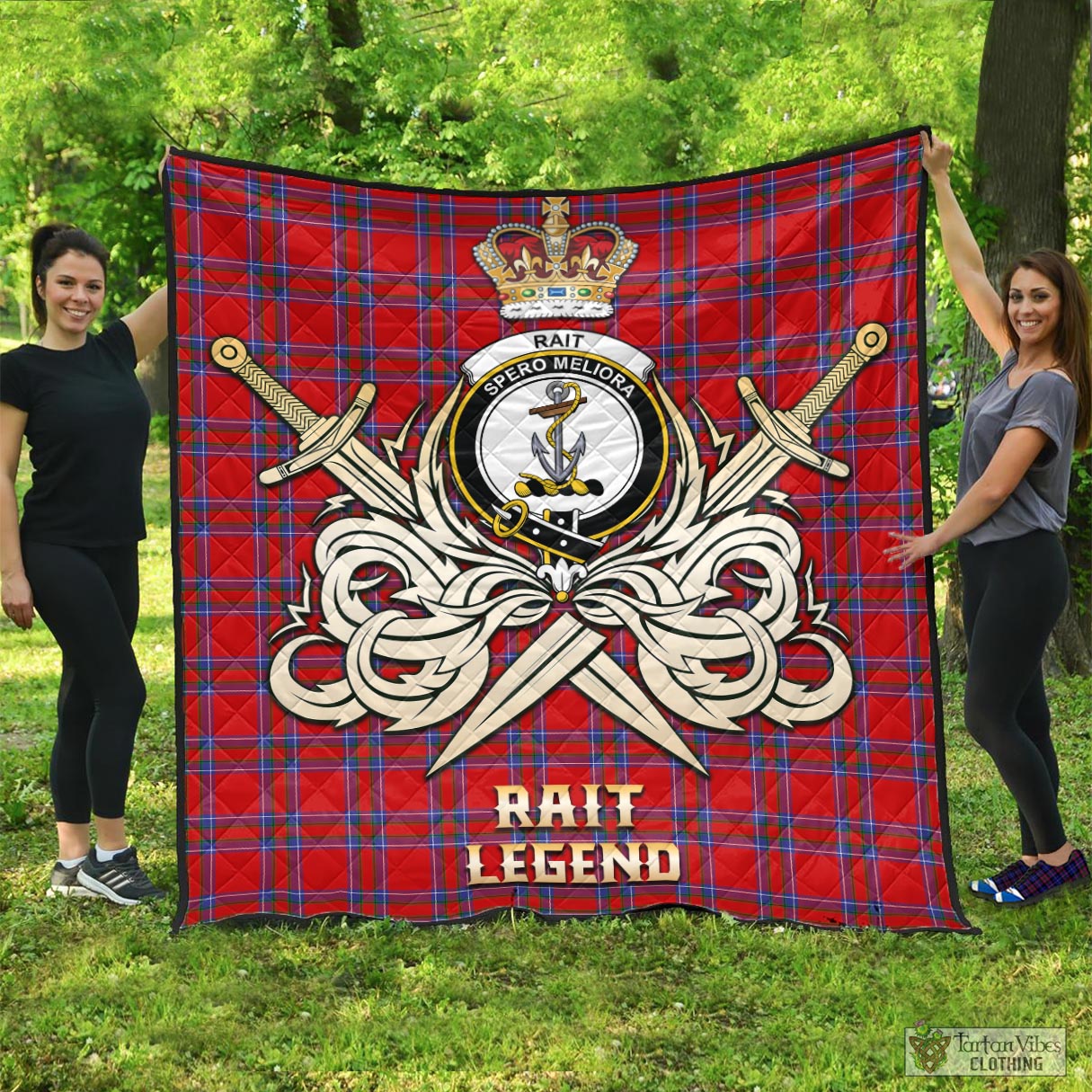 Tartan Vibes Clothing Rait Tartan Quilt with Clan Crest and the Golden Sword of Courageous Legacy