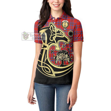 Rait Tartan Women's Polo Shirt with Family Crest Celtic Wolf Style