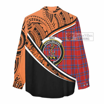 Rait Crest Tartan Women's Casual Shirt with Polynesian Vibes Style - Orange Version