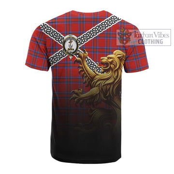 Rait Crest Tartan Cotton T-shirt with Golden Lion Emblem Celtic Style - Tartan Vibes Clothing