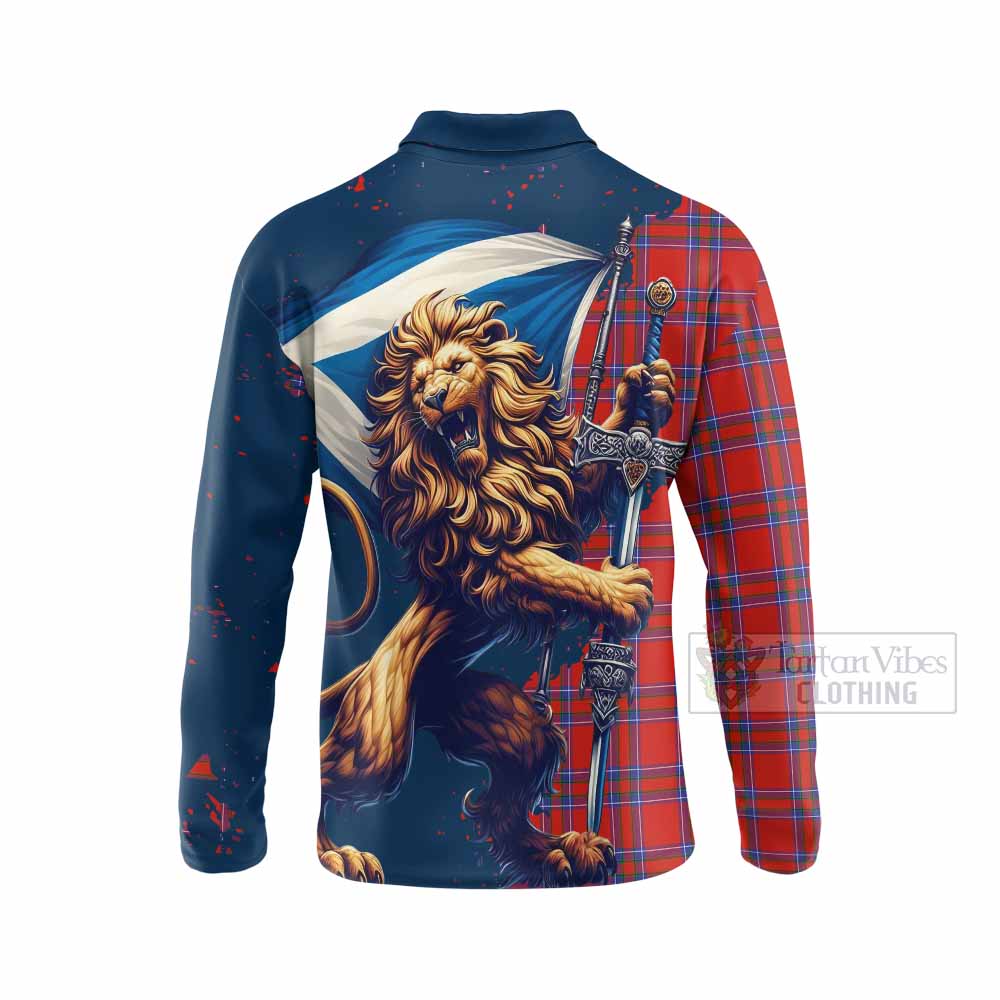 Tartan Vibes Clothing Rait Tartan Family Crest Long Sleeve Polo Shirt with Scottish Majestic Lion