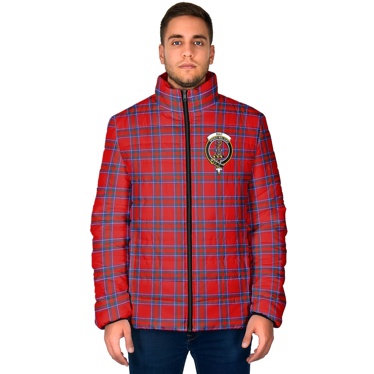 Rait Tartan Padded Jacket with Family Crest - Tartan Vibes Clothing