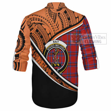 Rait Crest Tartan Ghillie Kilt Shirt with Polynesian Vibes Style - Orange Version