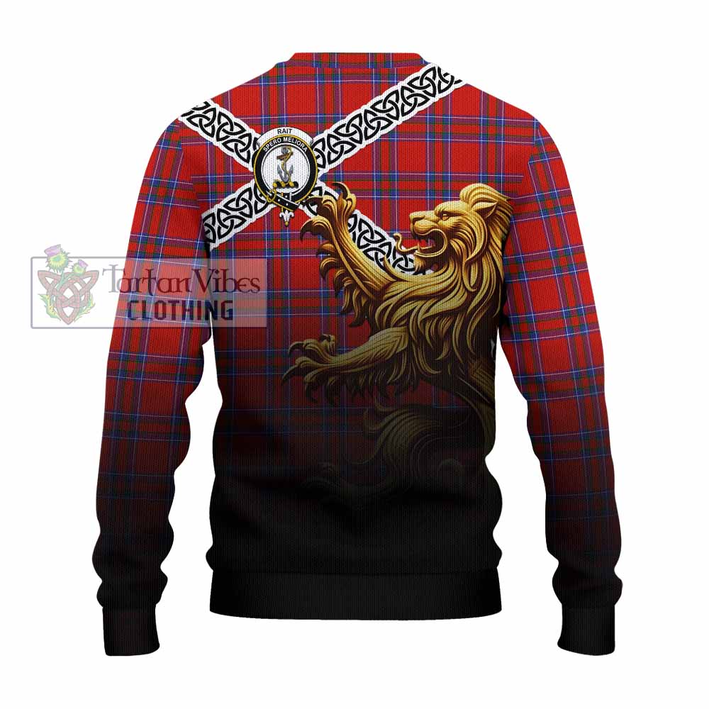 Rait Crest Tartan Knitted Sweater with Golden Lion Emblem Celtic Style - Tartan Vibes Clothing