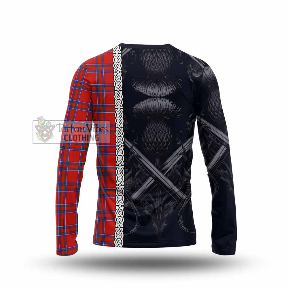 Tartan Vibes Clothing Rait Tartan Long Sleeve T-Shirt with Family Crest Cross Sword Thistle Celtic Vibes