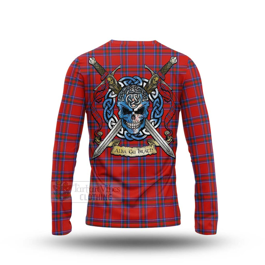 Tartan Vibes Clothing Rait Tartan Long Sleeve T-Shirt with Family Crest Celtic Skull Style