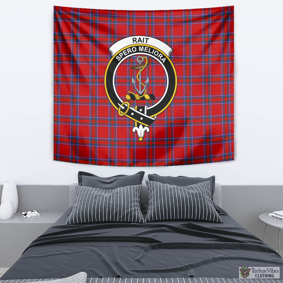 Tartan Vibes Clothing Rait Tartan Tapestry Wall Hanging and Home Decor for Room with Family Crest