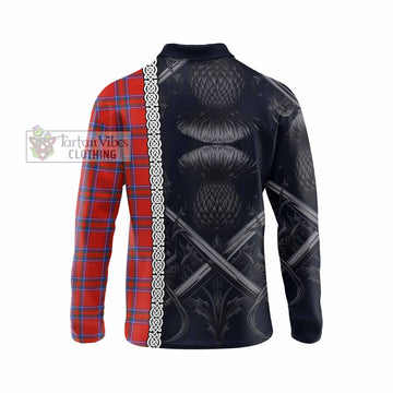 Rait Tartan Long Sleeve Polo Shirt with Family Crest Cross Sword Thistle Celtic Vibes