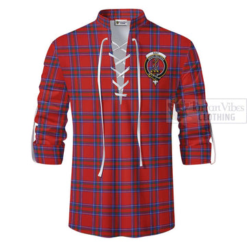 Rait Tartan Ghillie Kilt Shirt with Family Crest and Bearded Skull Holding Bottles of Whiskey