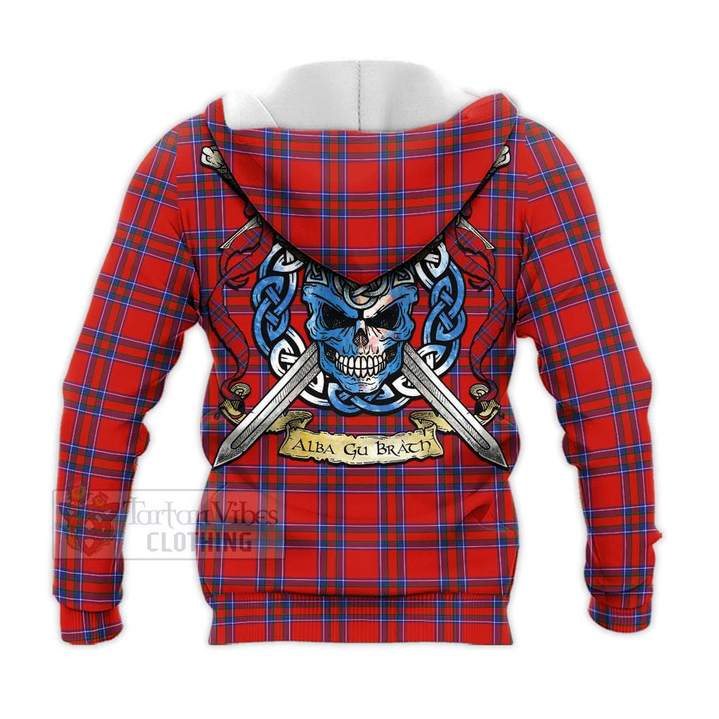 Tartan Vibes Clothing Rait Tartan Knitted Hoodie with Family Crest Celtic Skull Style