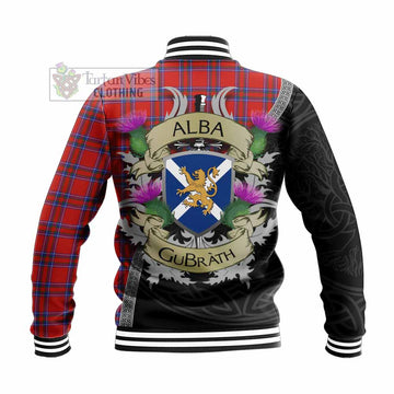 Rait Tartan Family Crest Baseball Jacket Lion Rampant Royal Thistle Shield Celtic Inspired - Tartan Vibes Clothing