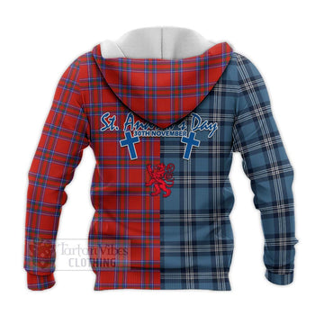 Rait Tartan Knitted Hoodie Happy St. Andrew's Day Half Tartan Style