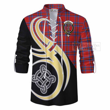 Rait Tartan Ghillie Kilt Shirt with Family Crest and Celtic Symbol Style