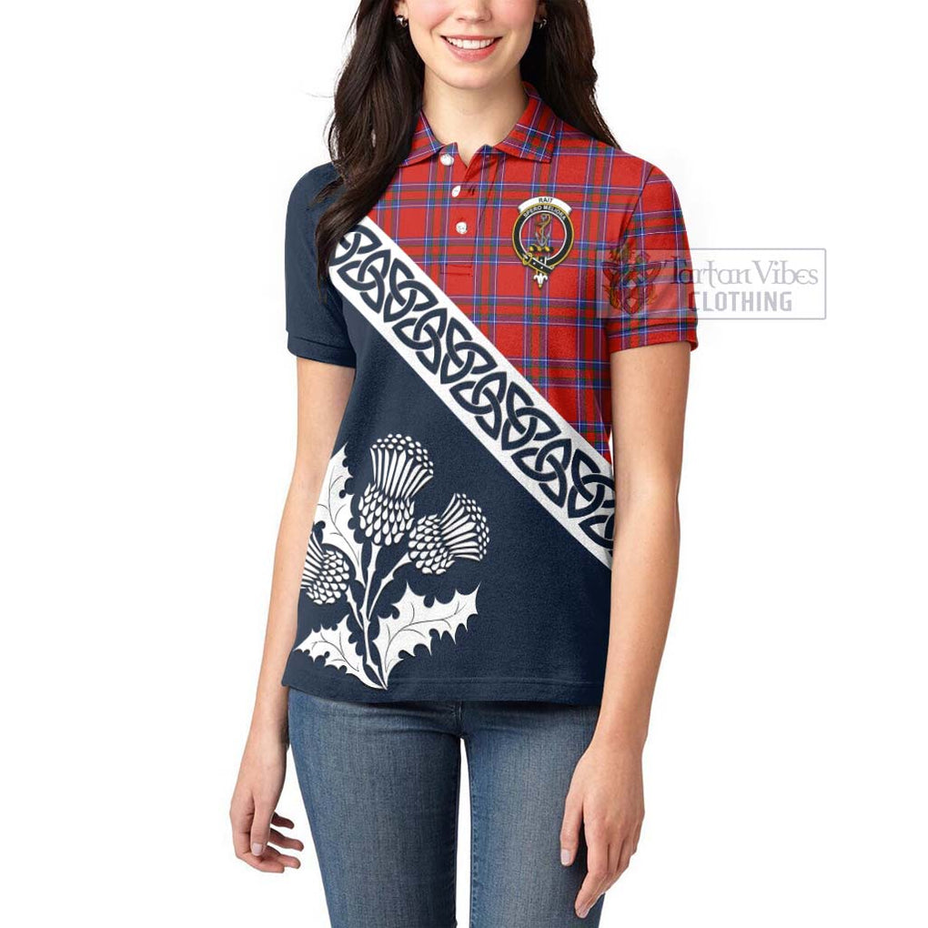 Tartan Vibes Clothing Rait Tartan Women's Polo Shirt Featuring Thistle and Scotland Map