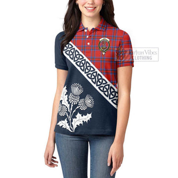 Rait Tartan Women's Polo Shirt Featuring Thistle and Scotland Map