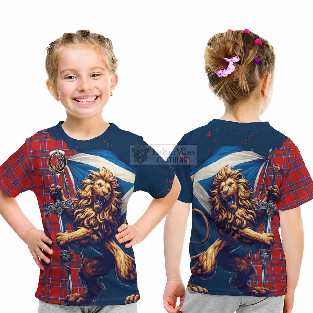 Tartan Vibes Clothing Rait Tartan Family Crest Kid T-Shirt with Scottish Majestic Lion