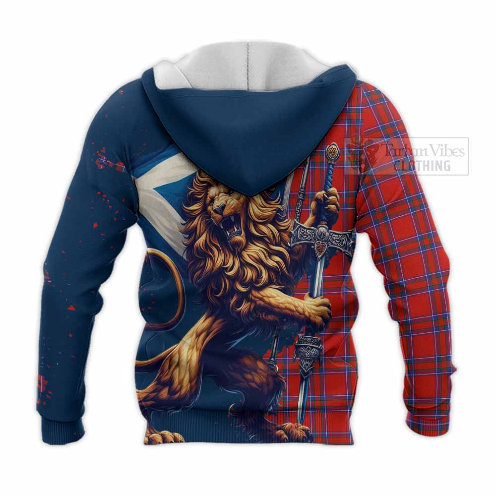 Tartan Vibes Clothing Rait Tartan Family Crest Knitted Hoodie with Scottish Majestic Lion