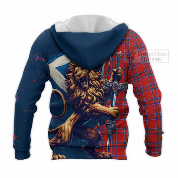 Rait Tartan Family Crest Knitted Hoodie with Scottish Majestic Lion