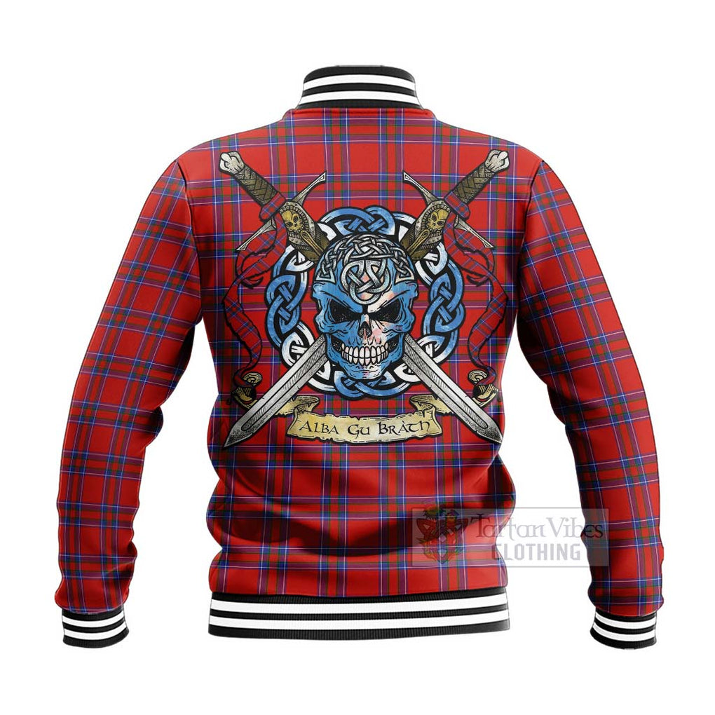 Tartan Vibes Clothing Rait Tartan Baseball Jacket with Family Crest Celtic Skull Style