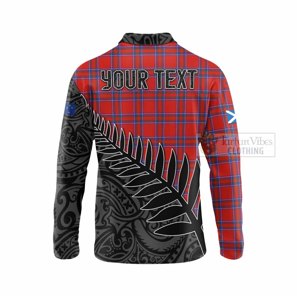 Tartan Vibes Clothing Rait Crest Tartan Long Sleeve Polo Shirt with New Zealand Silver Fern Half Style