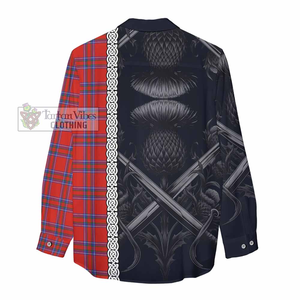 Tartan Vibes Clothing Rait Tartan Women's Casual Shirt with Family Crest Cross Sword Thistle Celtic Vibes