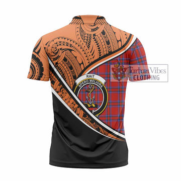 Rait Crest Tartan Zipper Polo Shirt with Polynesian Vibes Style - Orange Version