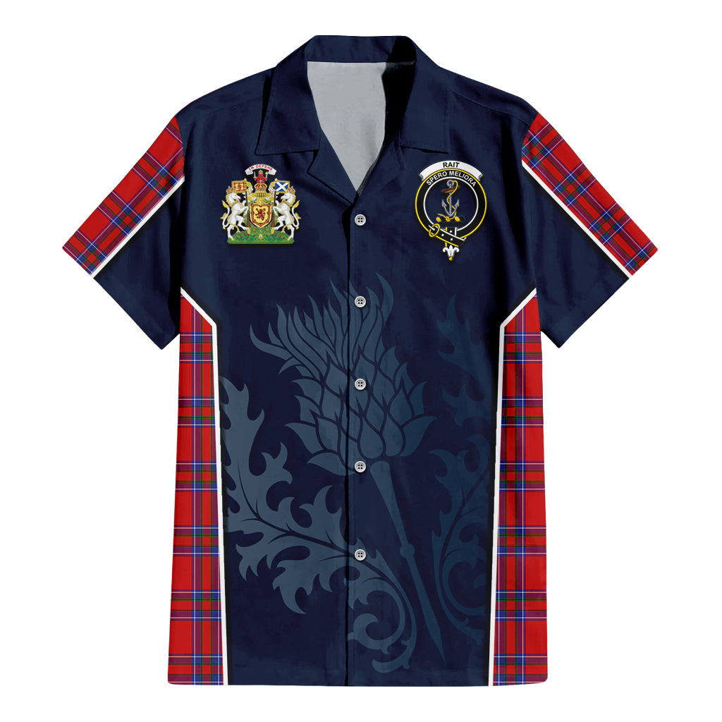 Tartan Vibes Clothing Rait Tartan Short Sleeve Button Up Shirt with Family Crest and Scottish Thistle Vibes Sport Style