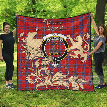 Rait Tartan Quilt with Family Crest and Scottish Symbol Style