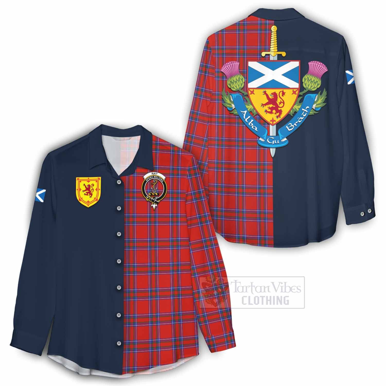 Tartan Vibes Clothing Rait Tartan Women's Casual Shirt Alba with Scottish Lion Royal Arm Half Style