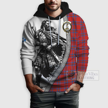 Rait Tartan Clan Crest Hoodie with Highlander Warrior Celtic Style