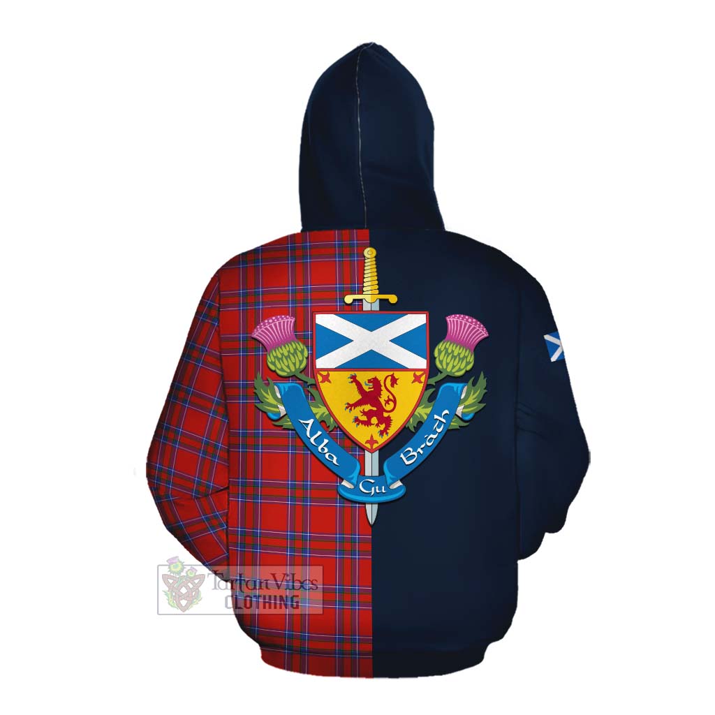 Tartan Vibes Clothing Rait Tartan Cotton Hoodie Alba with Scottish Lion Royal Arm Half Style