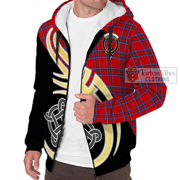 Rait Tartan Sherpa Hoodie with Family Crest and Celtic Symbol Style