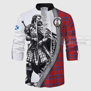 Rait Tartan Clan Crest Ghillie Kilt Shirt with Highlander Warrior Celtic Style