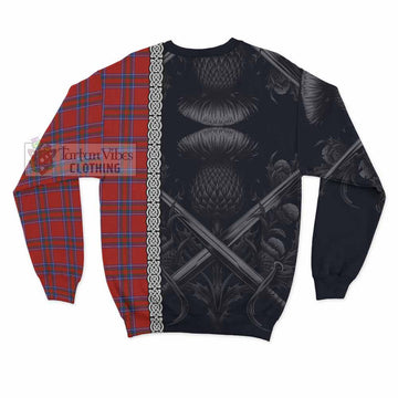 Rait Tartan Sweatshirt with Family Crest Cross Sword Thistle Celtic Vibes