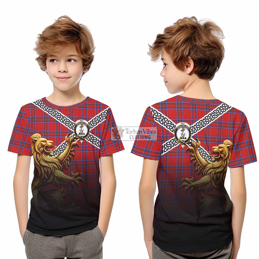 Rait Crest Tartan Kid T-Shirt with Golden Lion Emblem Celtic Style - Tartan Vibes Clothing