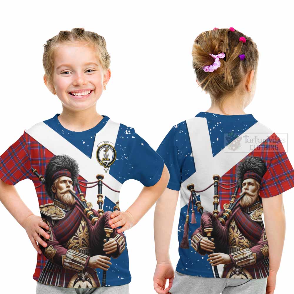 Tartan Vibes Clothing Rait Tartan Kid T-Shirt with Family Crest Scottish Bagpiper Vibes